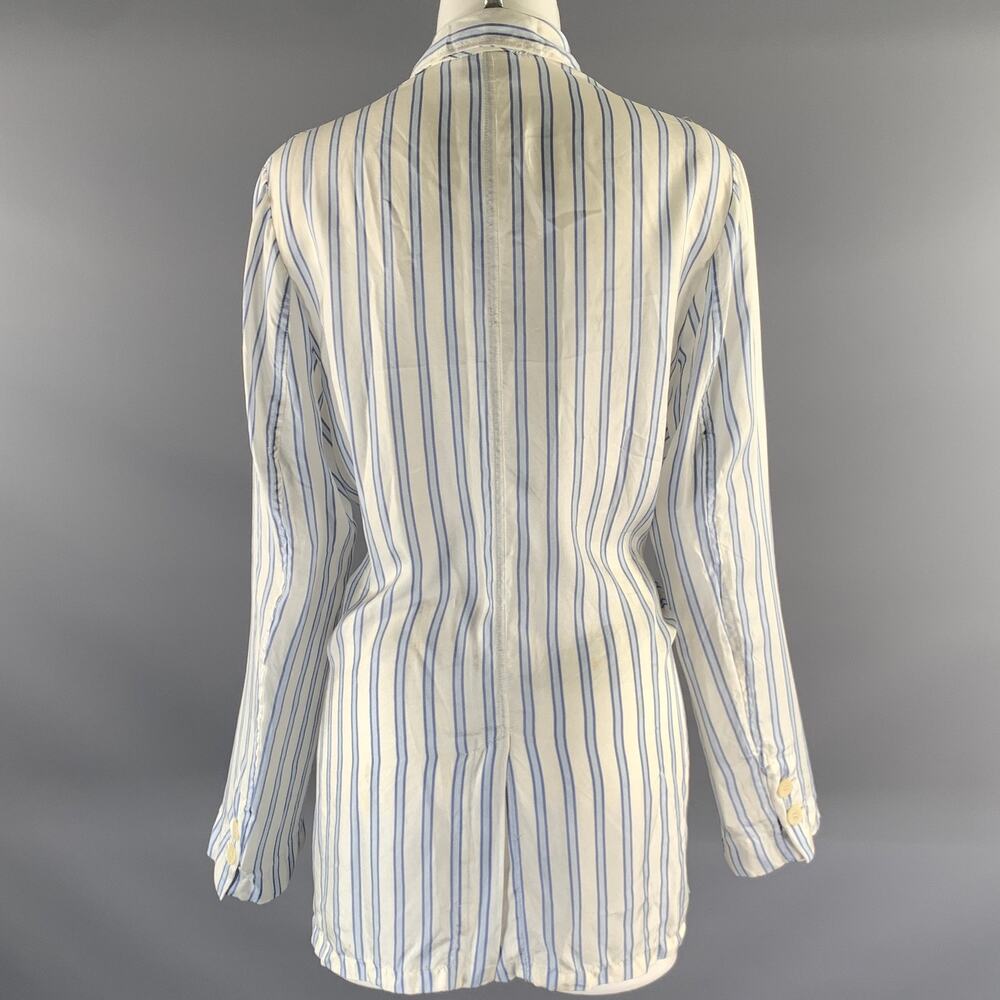 DRIES VAN NOTEN Size S White Light Blue Silk Stripe Peak Lapel Blazer - Picture 4 of 9
